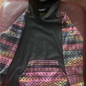 Burton Charcoal kids Hoodie with Vibrant Geometric Sleeves